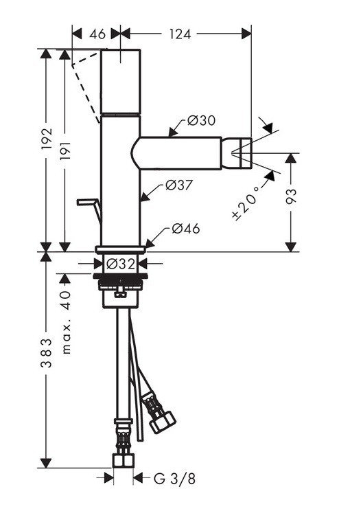Axor Uno bateria bidetowa z korkiem automatycznym uchwyt zero nikiel szczotkowany 45200820