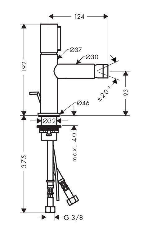 Axor Uno bateria bidetowa z korkiem automatycznym uchwyt select chrom połysk 45210000