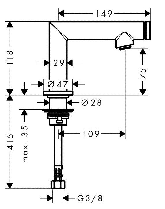 Axor Uno 80 bateria umywalkowa bez mieszacza uchwyt select chrom połysk 45130000