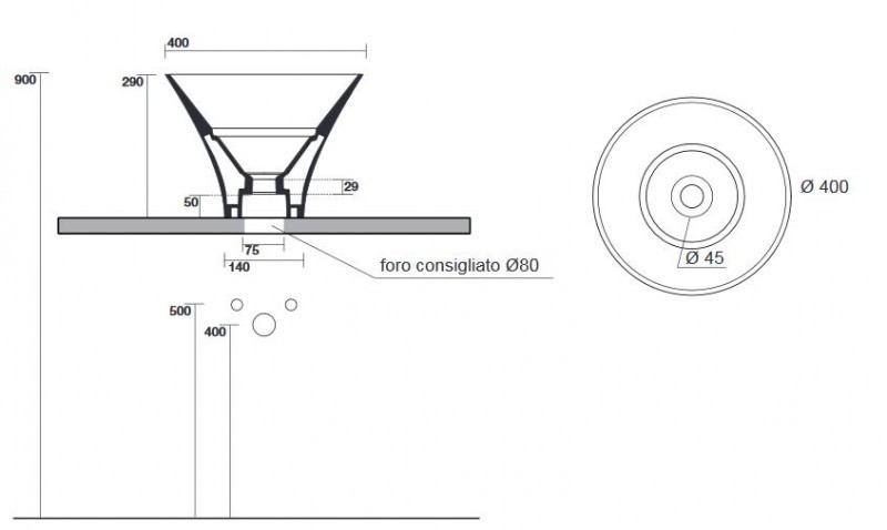 Kerasan Deco Flute umywalka stawiana na blat 40x40 cm biały / czarny mat 480224