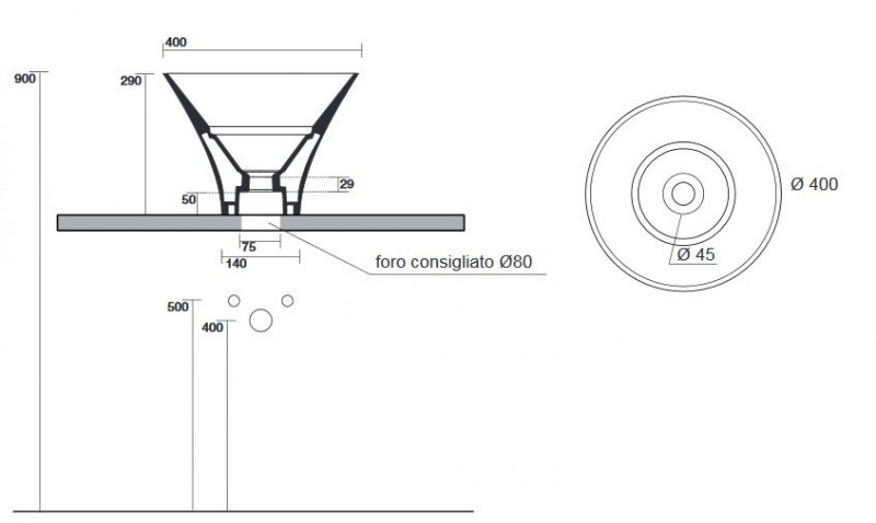 Kerasan Deco Flute umywalka stawiana na blat 40x40 cm biały 480201
