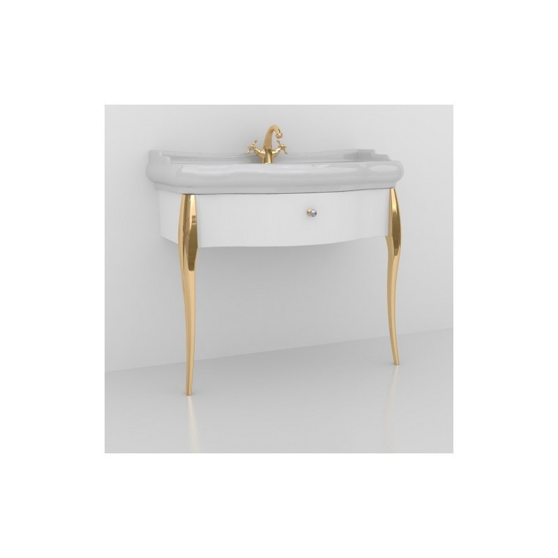 Kerasan Retro konsola z szufladą szafka biała pod umywalkę 100 cm nogi chrom połysk 7363K7