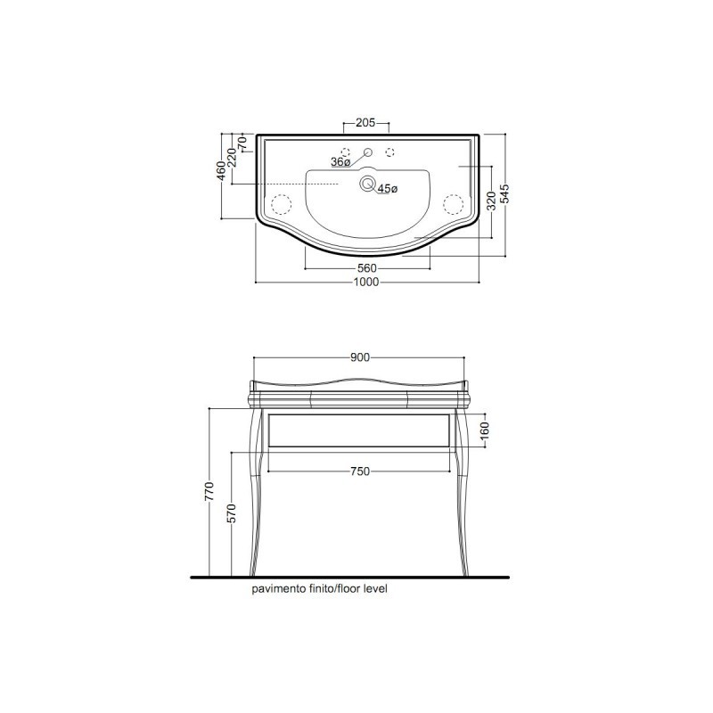 Kerasan Retro konsola z szufladą szafka czarna pod umywalkę 100 cm nogi chrom połysk 7363K3