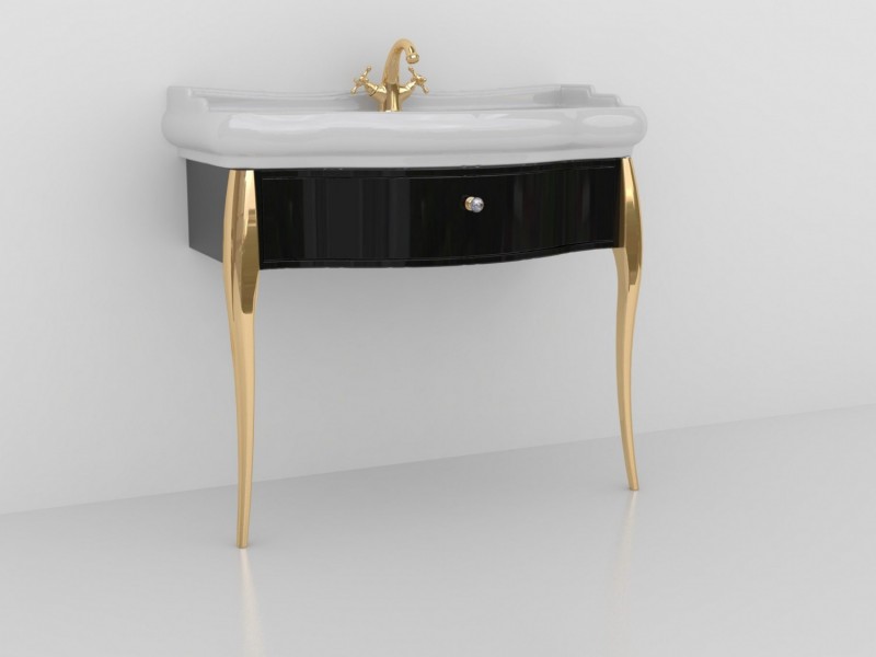 Kerasan Retro konsola z szufladą szafka czarna pod umywalkę 100 cm nogi złoty oro gold 7363K4