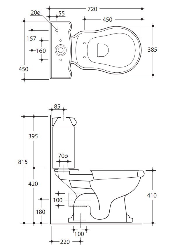Kerasan Retro muszla stojąca do kompaktu czarna nero odpływ pionowy 101204