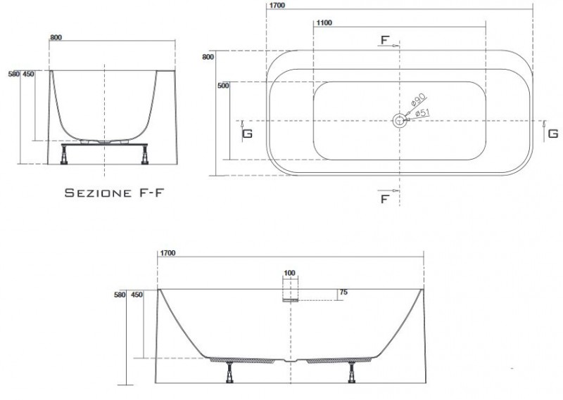 Kerasan Tribeca wanna wolnostojąca 170x80 cm akryl biały 743001