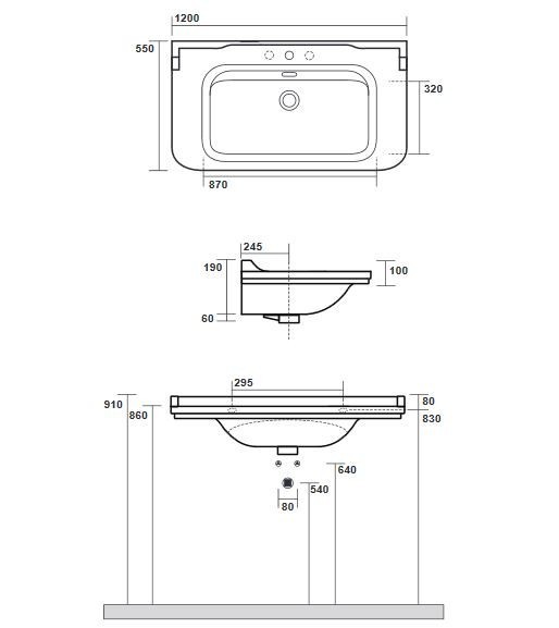 Kerasan Waldorf umywalka 120x55 cm retro biały brąz 4144K3