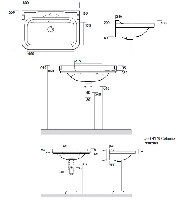 Kerasan Waldorf umywalka 80x55 cm retro biały chrom 4141K1