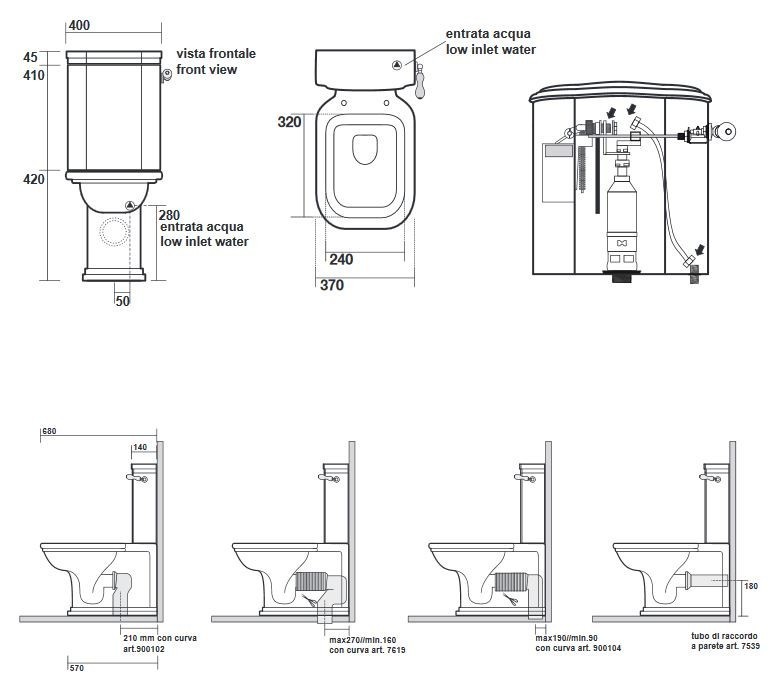 Kerasan Waldorf muszla ze spłuczką kompletna kompakt retro mechanizm brąz bronzo biały 411701 418101 750993