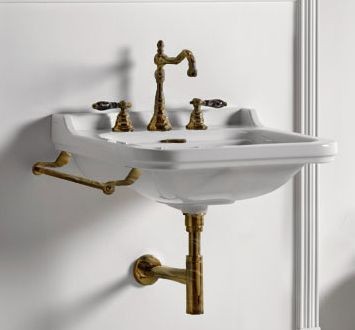 Kerasan Waldorf umywalka 60x55 cm retro biały złoty oro 4140K2