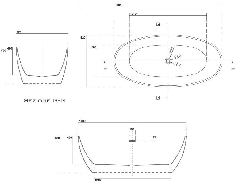 Kerasan Flo wanna wolnostojąca 170x82 cm akryl biały 742901