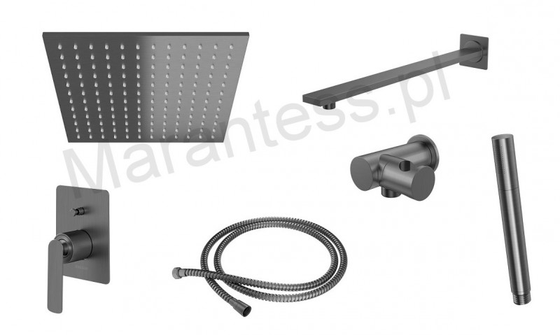 Kohlman Gray Experience komplet zestaw podtynkowy z deszczownicą 30 cm i słuchawką grafit szczotkowany QW210EGQ30