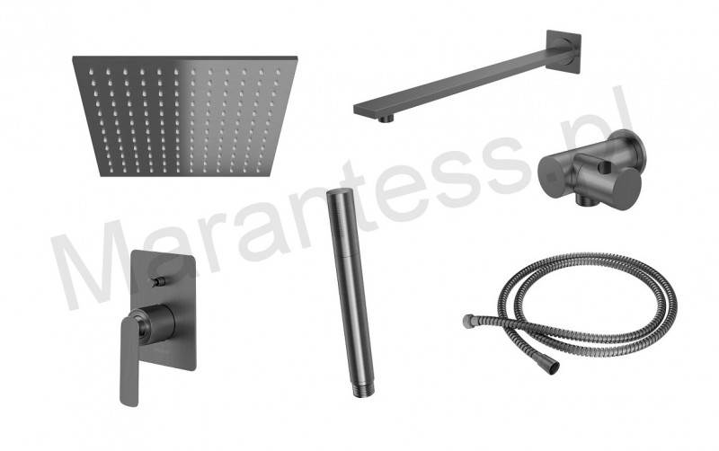 Kohlman Gray Experience komplet zestaw podtynkowy z deszczownicą 25 cm i słuchawką grafit szczotkowany QW210EGQ25