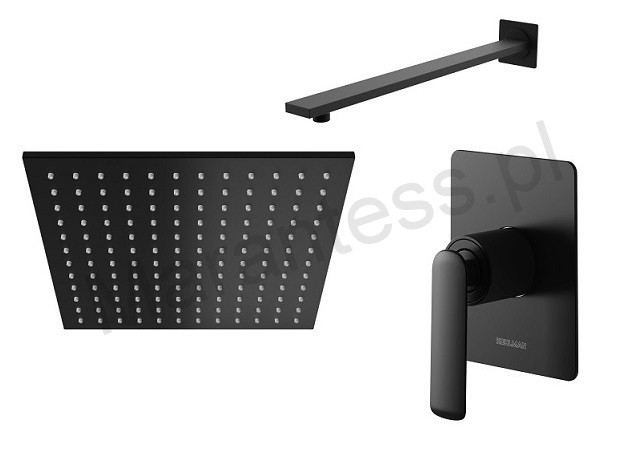 Kohlman Black Experience komplet zestaw podtynkowy z deszczownicą 25 cm czarny matowy QW220EBQ25