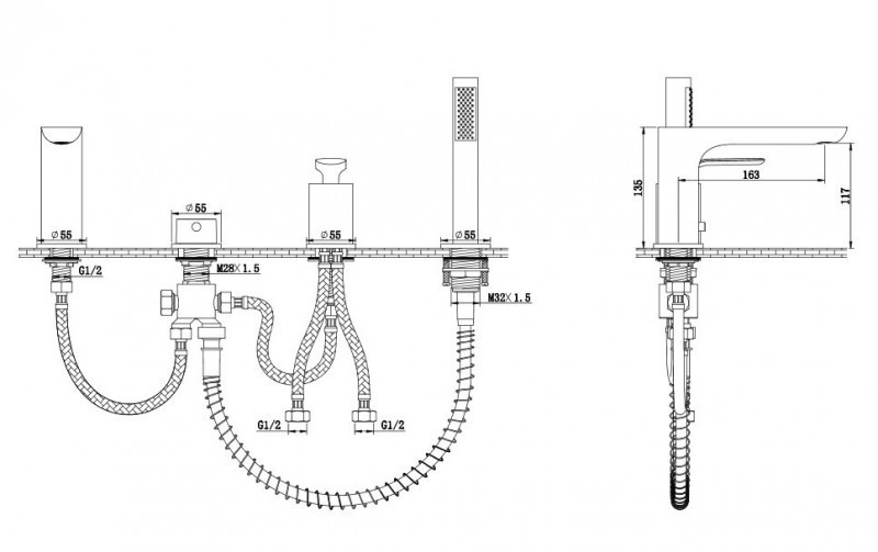 Kohlmhan Gray Experience bateria wannowa 4-otworowa grafit szczotkowany QB244EG