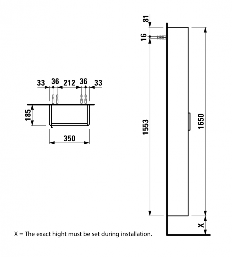 Laufen Base szafka wysoka słupek prawy 165 cm jasny wiąz H4026421102621
