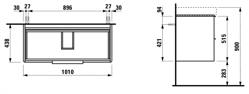 Laufen Base szafka pod umywalkę 105 cm podwieszana biały połysk H4024521102611