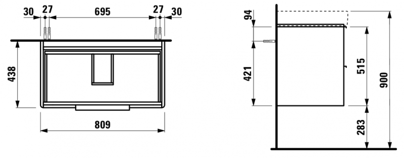 Laufen Base szafka pod umywalkę 85 cm podwieszana biały połysk H4023921102611