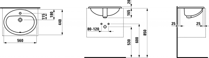 Laufen Pro-A umywalka wpuszczana w blat 56cm z otworem biały H8139510001041