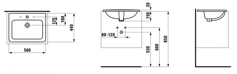 Laufen Pro-A umywalka wpuszczana w blat 56cm z otworem biały H8139610001041