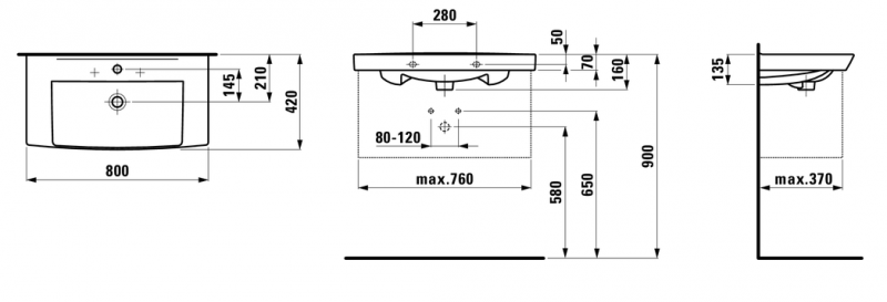 Laufen Pro-N umywalka wisząca 80cm z otworem biały H8109570001041