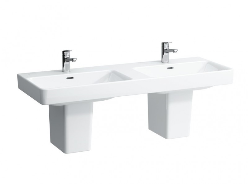 Laufen Pro-S umywalka podwójna dwukomorowa 130cm z 2 otworami biały H8149680001041