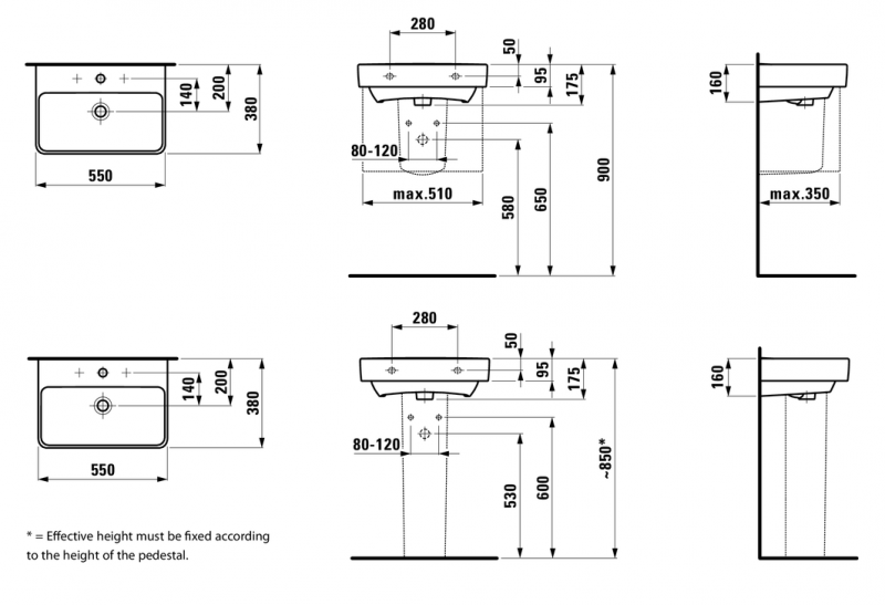 Laufen Pro-S Compacto umywalka 55cm bez otworu biały H8189580001091