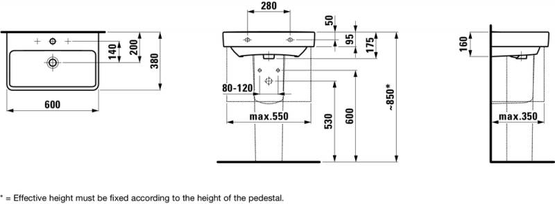 Laufen Pro-S Compacto umywalka 60cm z otworem biały H8189590001041