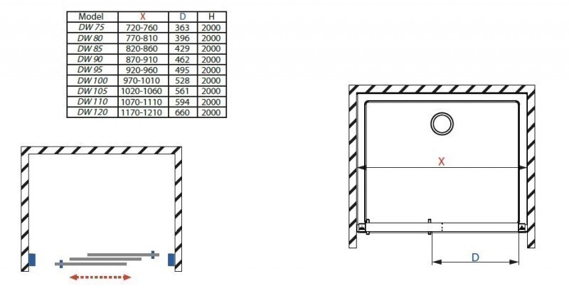 Radaway Evo drzwi wnękowe przesuwne 120 cm chrom przeźroczyste Easy Clean 335120-01-01