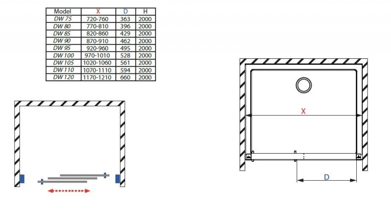 Radaway Evo drzwi wnękowe przesuwne 75 cm chrom przeźroczyste Easy Clean 335075-01-01