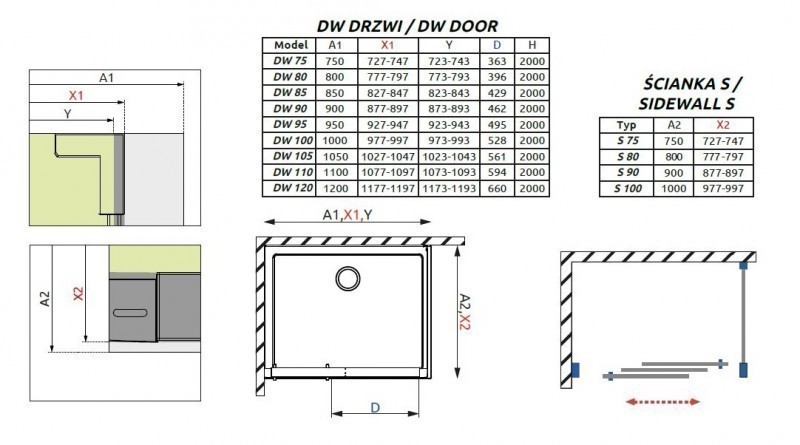 Radaway Evo DW+S kabina 85x80 drzwi przesuwne 85 i ścianka 80 chrom przeźroczyste Easy Clean 335085-01-01 + 336080-01-01