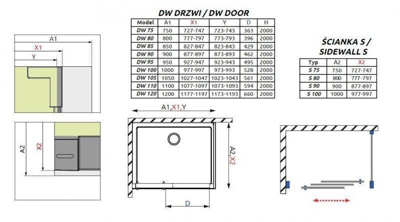 Radaway Evo DW+S kabina 75x80 drzwi przesuwne 75 i ścianka 80 chrom przeźroczyste Easy Clean 335075-01-01 + 336080-01-01