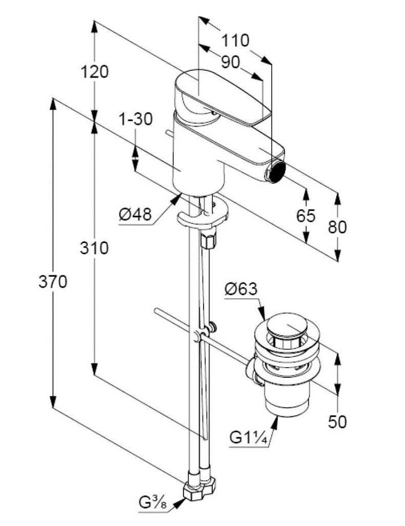 Kludi Pure&Solid bateria bidetowa z korkiem automatycznym chrom 342160575