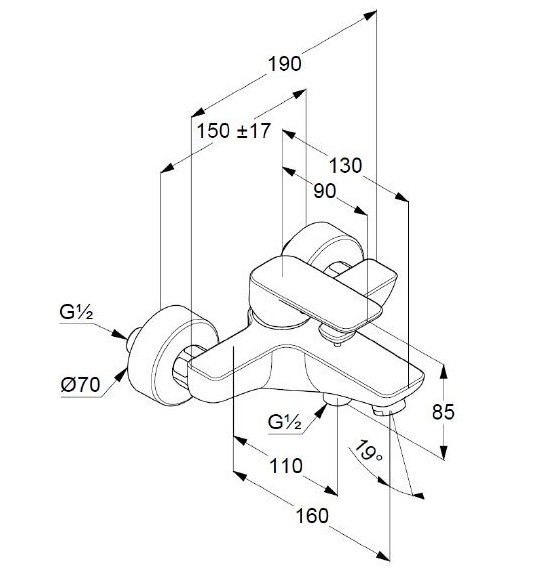 Kludi Pure&Style bateria wannowa ścienna chrom 406810575
