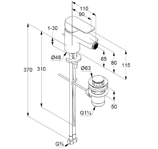 Kludi Pure&Style bateria bidetowa z korkiem automatycznym chrom 402160575