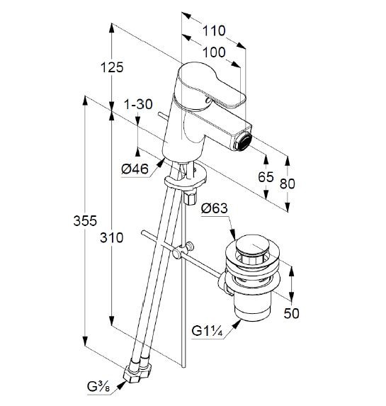 Kludi Pure&Easy bateria bidetowa z korkiem automatycznym chrom 375330565