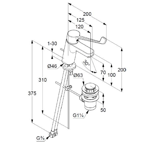 Kludi Pure&Easy bateria umywalkowa 70 z uchwytem klinicznym 18 cm chrom 372870565