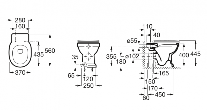 Roca Carmen Rimless muszla stojąca retro odpływ uniwersalny A3440A9000