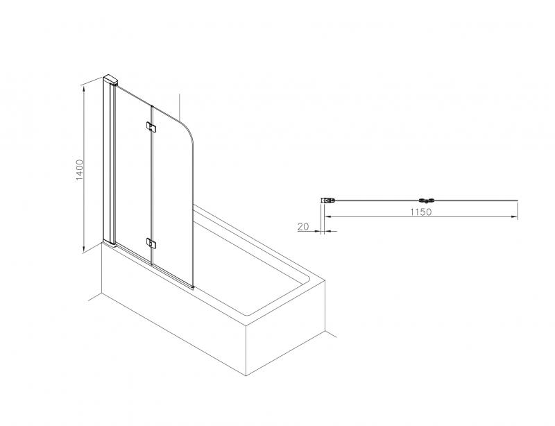 Roca Capital parawan wannowy 2-częściowy składany 115x140 chrom przeźroczyste MaxiClean AM4111512M