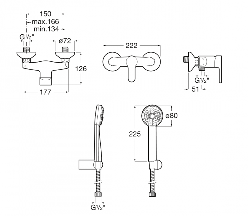 Roca Arola bateria prysznicowa ścienna z zestaem natryskowym chrom A5A206AC0K