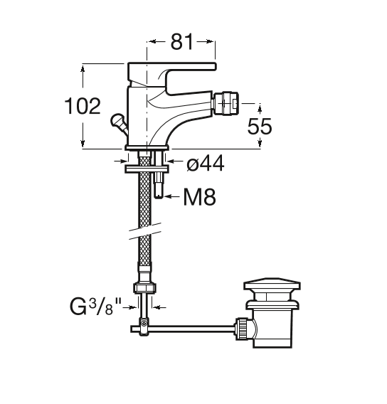 Roca Arola bateria bidetowa z korkiem chrom A5A606AC0K