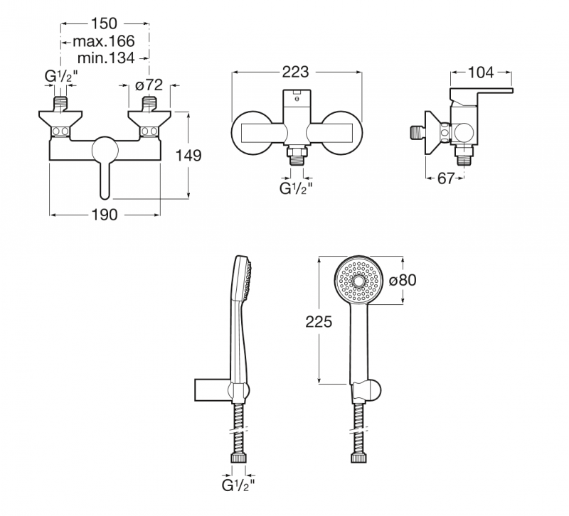 Roca Carelia bateria prysznicowa ścienna z zestawem natryskowym chrom A5A208AC0K