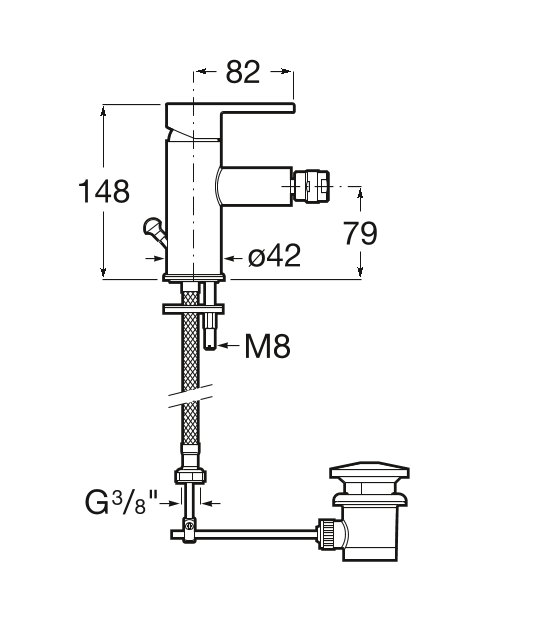 Roca Carelia bateria bidetowa z korkiem chrom A5A608AC0K