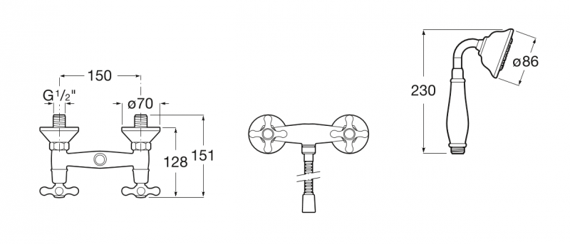 Roca Carmen bateria prysznicowa ścienna z zestawem natryskowym retro chrom A5A204BC00