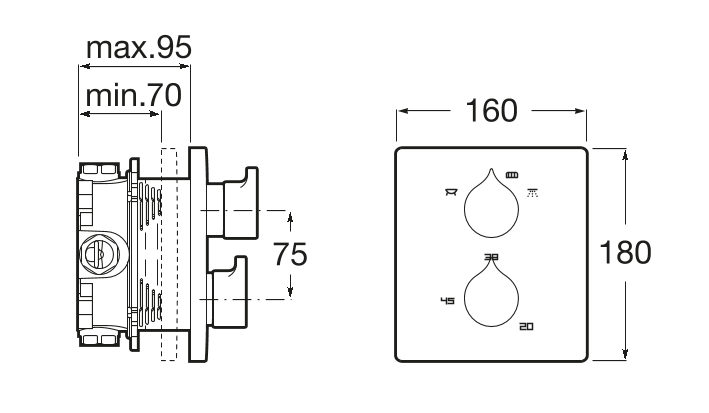 Roca Insignia podtynkowa bateria wannowo-prysznicowa termostatyczna chrom A5A0C3AC00