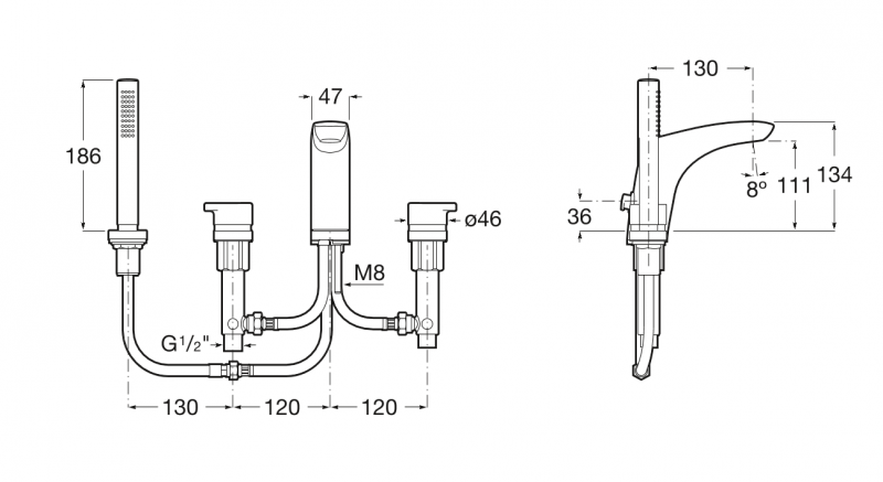 Roca Insignia bateria wannowa czterootworowa wylewka 146 mm chrom A5A183AC00
