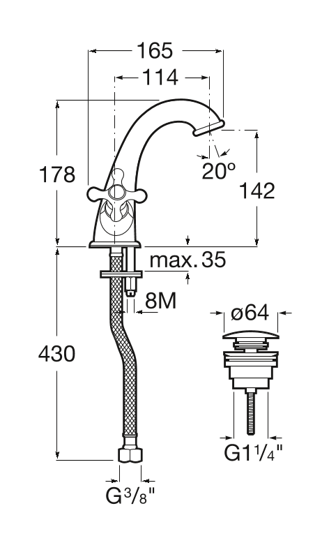 Roca Carmen bateria umywalkowa retro z korkiem chrom A5A3A4BC00