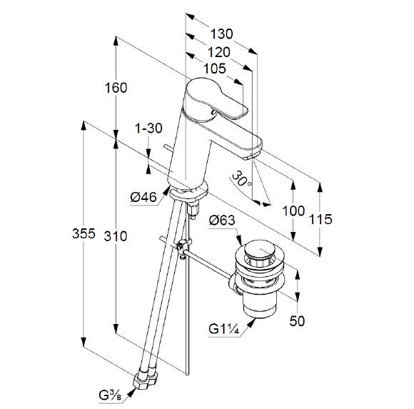 Kludi Pure&Easy bateria umywalkowa 100 z korkiem automatycznym chrom 371900565