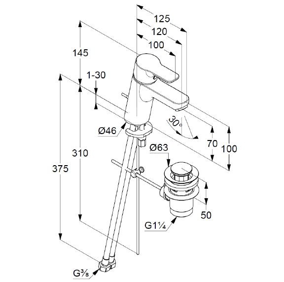 Kludi Pure&Easy bateria umywalkowa 70 z korkiem automatycznym chrom 373820565