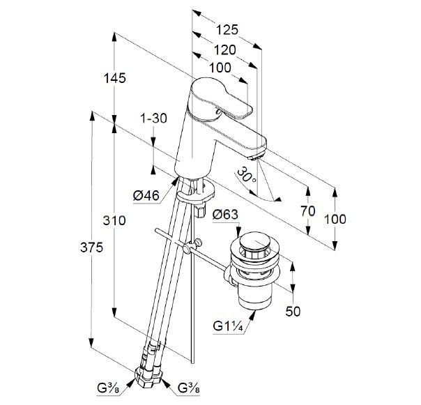 Kludi Pure&Easy bateria umywalkowa 70 z korkiem automatycznym chrom 372760565